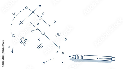 Mapping Out Ideas: A dynamic sketch comes to life, a pen poised on a plain canvas, meticulously drawing lines to connect dots and circles, representing a complex web of thoughts and concepts. 