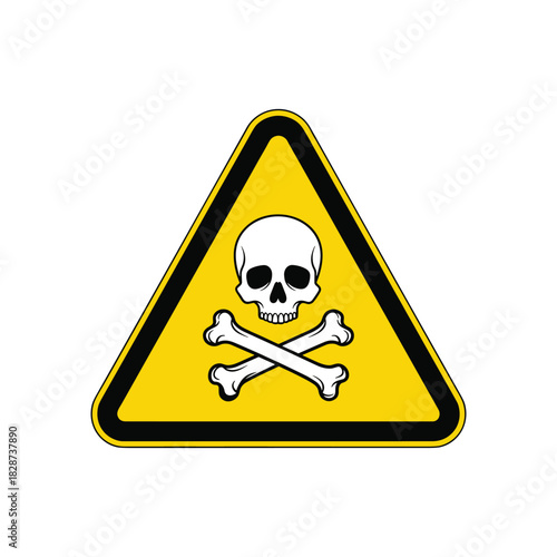 Skull and crossbones sign vector warning of danger with yellow triangle