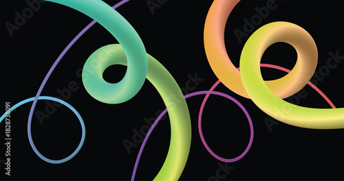 Vibrant abstract curves flowing on black offer modern aesthetic, perfect for tech backgrounds, digital art, and eye-catching presentations needing a pop