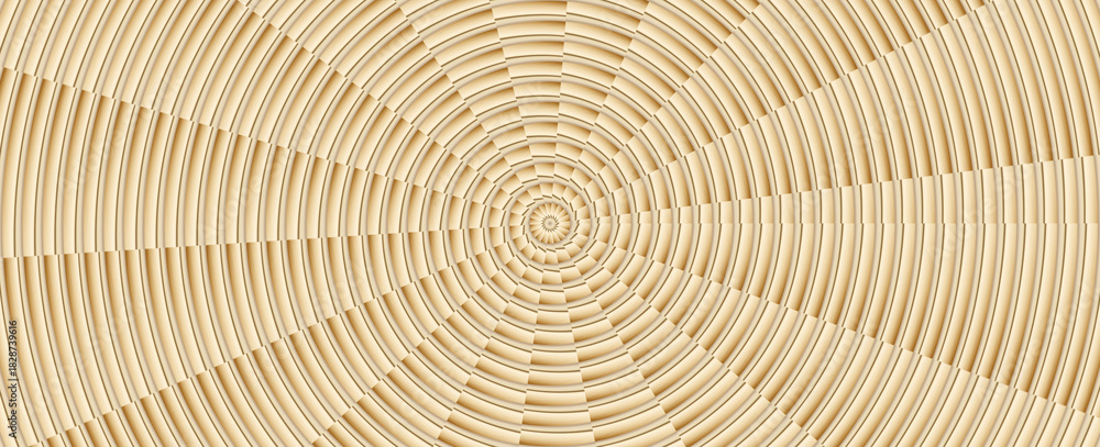 Fototapeta premium Beżowe promieniste tło z koncentrycznymi pierścieniami – geometryczny wzór optyczny, minimalistyczna tekstura do projektów.
