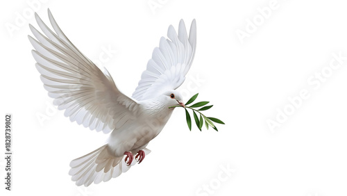 White dove flying with olive branch, symbol of peace, isolated on white isolated on transparent background