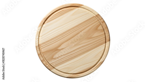 Empty round wooden pizza board or cutting board isolated on transparent background