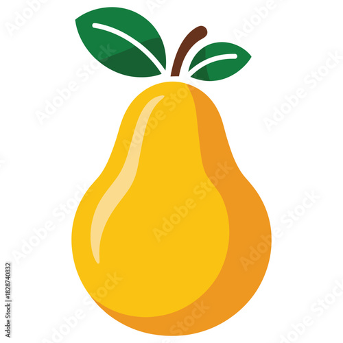 Illustration of a ripe pear with leaves on a white background