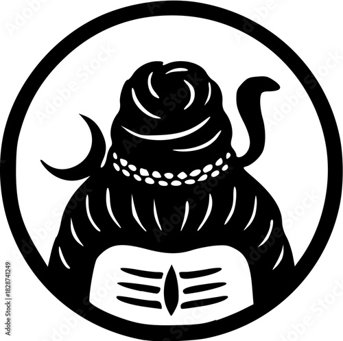 Shiv Ji Solid Black Silhouette Icon of Hindu Deity with Trident and Crescent