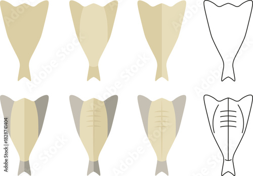 Simple flat icon of a dry cod fish fillet, designed in minimal style. Ideal for seafood illustrations, preserved fish concepts Portuguese, Nordic cuisine visuals, and vector-based product labels.