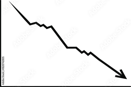 Downward trending line graph depicting loss or decline on white