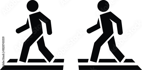 A minimalist flat design illustration of two pedestrians walking across a crosswalk