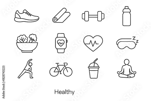 Cup shoe icons mat meditation lifestyle icon healthy pose vector pulse sleep