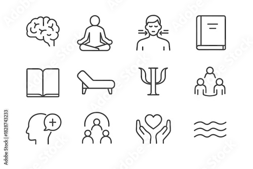 Health mindfulness breathing icons book calm stones therapy meditation mental positive icon
