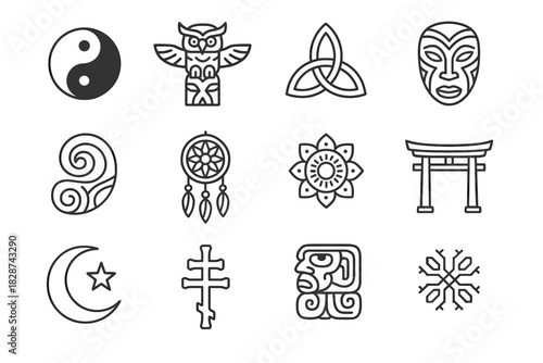 Icon gate totem mask american symbols japanese mayan vector cross cultural native