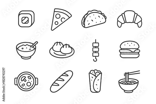 Taco falafel roll vector burger global kebab dumplings baguette cuisine pizza icons