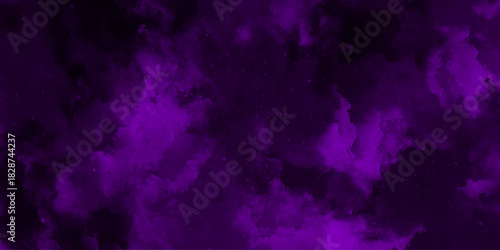 Dark abstract background with Purple grunge effect background. Purple velvet grunge texture fantasy smooth watercolor painted art design. Dark elegant Royal purple shades aquarelle paint