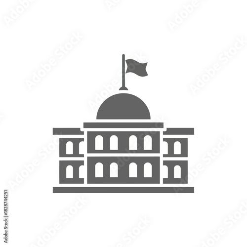 Vector illustration of government building icon with flag and dome