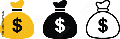 A simple illustration showcasing a trio of money bags, representing financial growth, prosperity, and lucrative business ventures. This vector icon set is perfect for finance-related designs