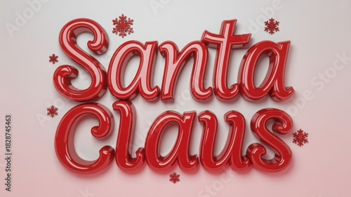 Red shiny balloon text spelling santa claus with snowflake decoration isolated on white background