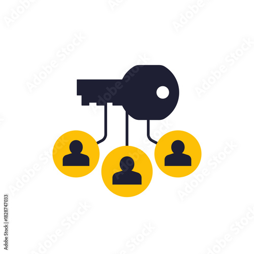 people and key icon on white, flat design
