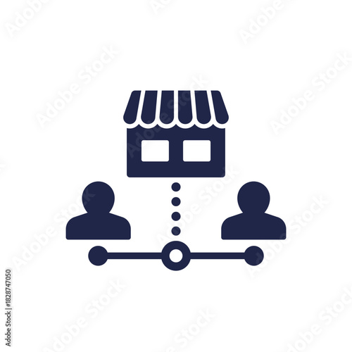 retail icon with shop and customers