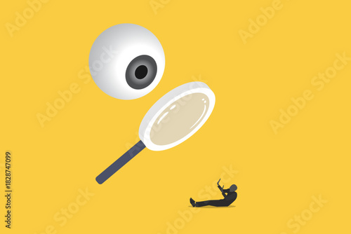 Businessman being monitored at work minimal illustration. concept of loss of privacy, surveillance