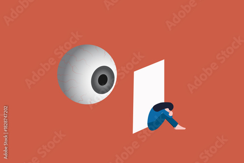 Business woman being monitored at work minimal illustration. concept of loss of privacy, surveillance