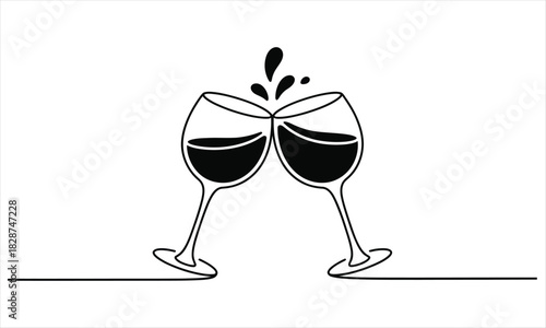 Two wine glasses clink together, creating a small splash in this minimalistic design