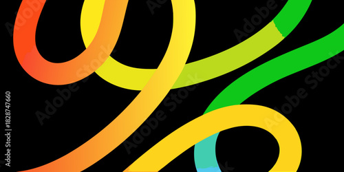 Vibrant abstract flowing ribbons of color against a stark black background creating a dynamic visual composition