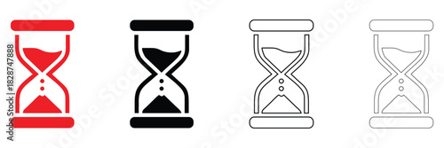 hourglass with sand vector icon, old hour glass timer vector, silhouette and line art