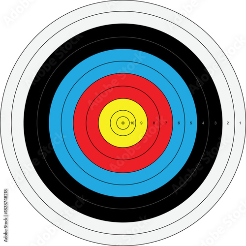 Archery target, concentric rings for scoring, precision and accuracy, sports chart