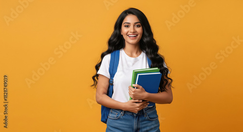 Happy Young Female Student Ready for Learning and Education