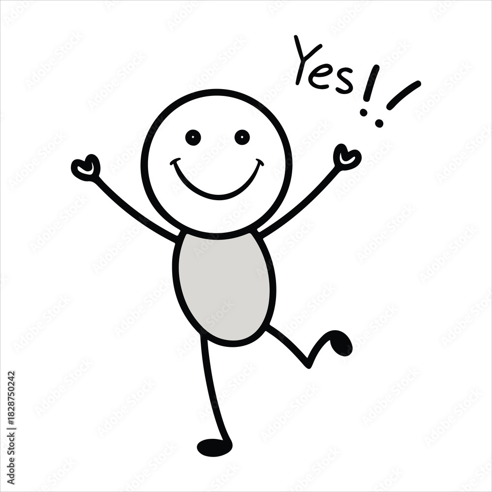 Fototapeta premium Happy stick figure celebrating success with joyful yes expression