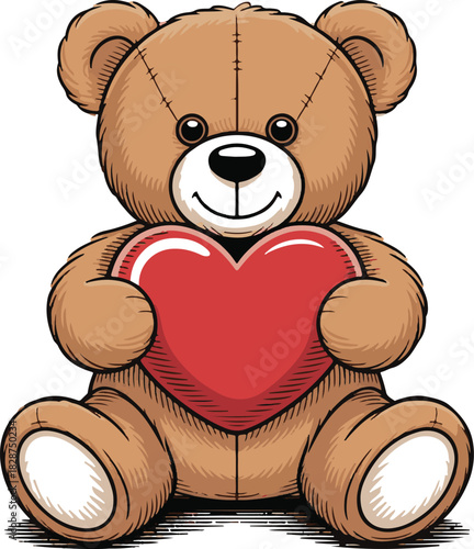 Teddy Bear Heart Vector | Romantic Valentine Illustration