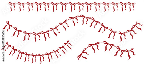 Red Ribbon Garland Clipart Set | Decorative Bow Border and Festive Holiday Ribbon Divider