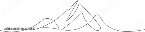 Minimalist mountain range single line illustration. A clean, continuous line drawing depicting a vast mountain range landscape, perfect for minimalist design projects.