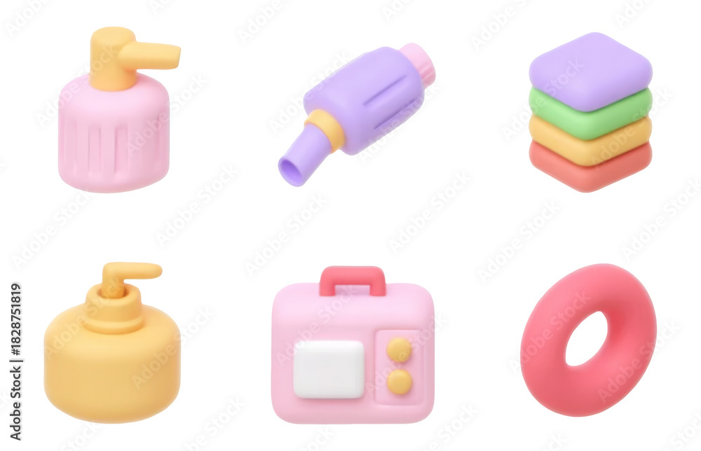 Fototapeta premium Colorful Mini Gardening Kit with Soft Pastel 3D Clay Items on Transparent Background