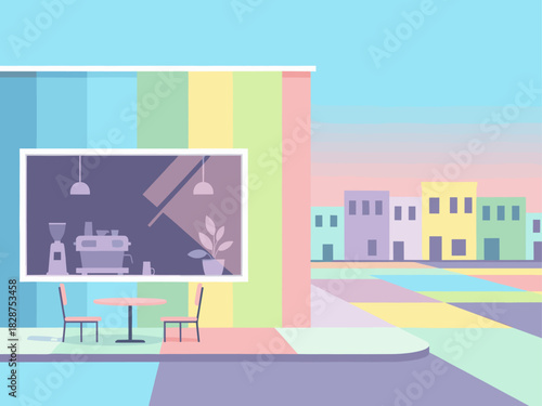 Modern cafe exterior flat-style illustration