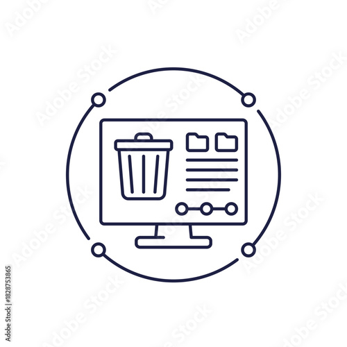 deleted files and trash bin icon with computer in line design