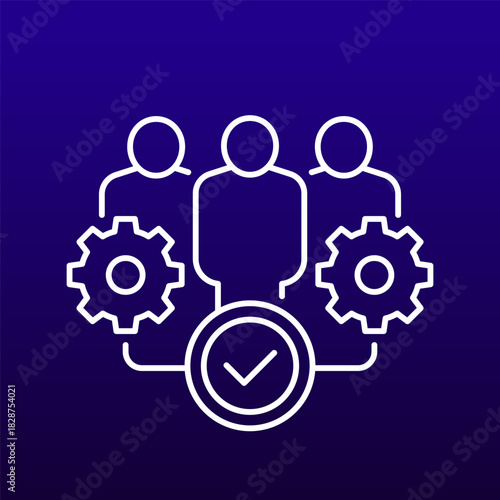 HRM, Human Resource Management icon with workers, line design