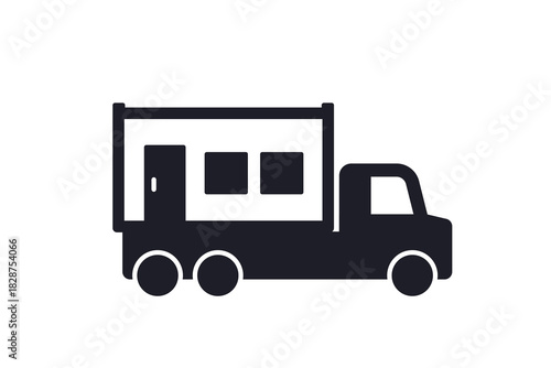 modular house icon with a truck, prefabricated building vector