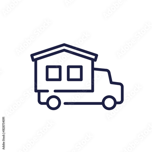 modular house on truck line icon, vector