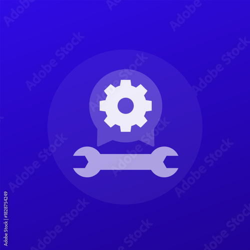 repair icon with wrench and gear, transparent design