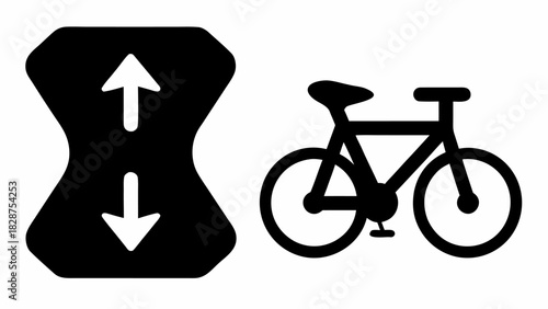 Cycle track sharing icon graphic, a dedicated bike lane symbol with directional arrows for safety, promote cycling and safe road use in your designs