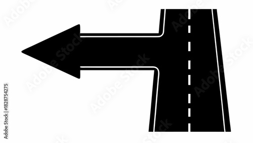 Directional arrow merging with a road icon for navigation design, symbolizing change of direction or a turn, originally a scalable vector graphic