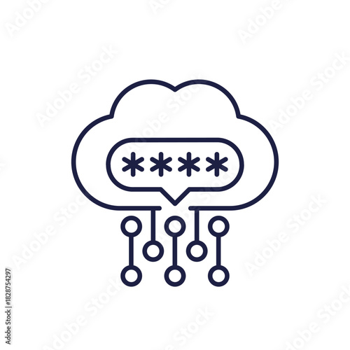 secure saas platform line icon, password protected cloud