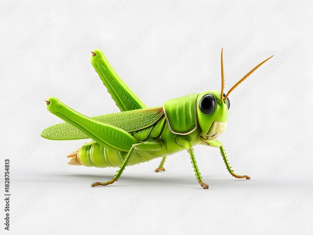 Fototapeta premium Vibrant Green Grasshopper Isolated on White Background