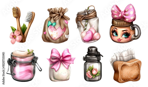 Cute Eco-Friendly Lifestyle Items for Zero Waste Living in Glossy 3D Illustration