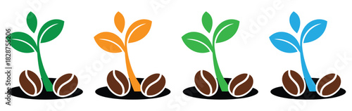 Colorful coffee bean sprouts for your organic business brand,Coffee bean icon. Coffee bean vector illustration. Coffee symbol and sign. Coffee bean logo,Morning coffee vector. Coffee bean icon set