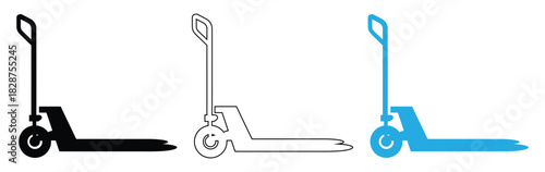 Hand pallet truck icons for industrial warehouse solutions,Hand Pallet Jack Manual Lift Pallet Truck, black isolated silhouette