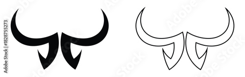 Bold bull horns design element for logos and creative projects,Bull logo, bison icon, buffalo vector bull fight concept long horned,Minimal and abstract bull logo icon buffalo vector bison silhouette