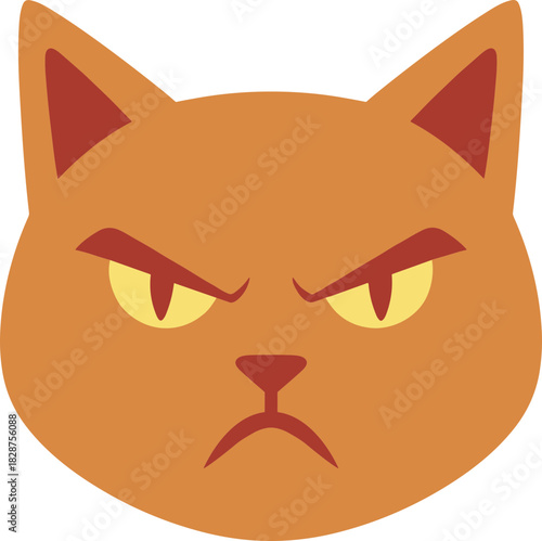 Simple Flat Design Orange Angry Cat Head Character Illustration Icon