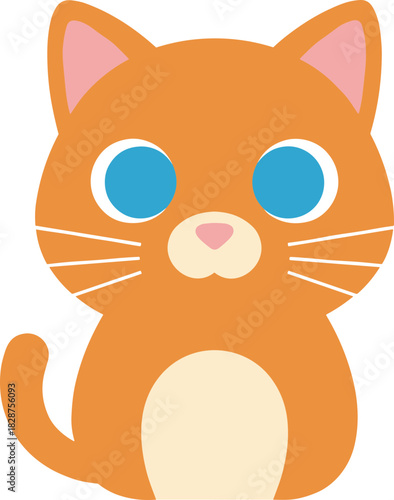 Simple Cartoon Style Orange Tabby Cat Sitting with Blue Eyes Illustration