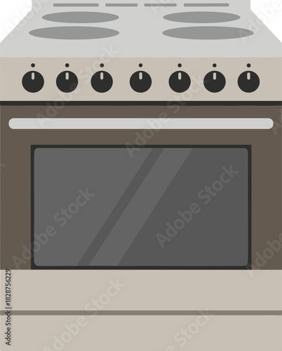 Flat Style Detailed Illustration of Kitchen Stove and Oven Appliance